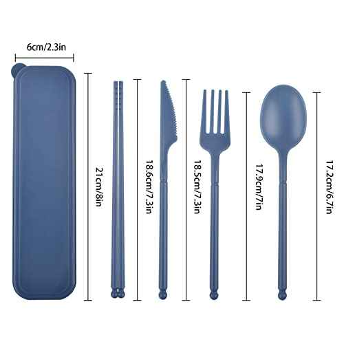 Reusable Utensils Set with Case, Eco-Friendly Bpa Free Plastic Travel Utensils, 1 Sets Plastic Spoons and Forks Set for Lunch Box, Picnic, Travel, Camping (Blue)