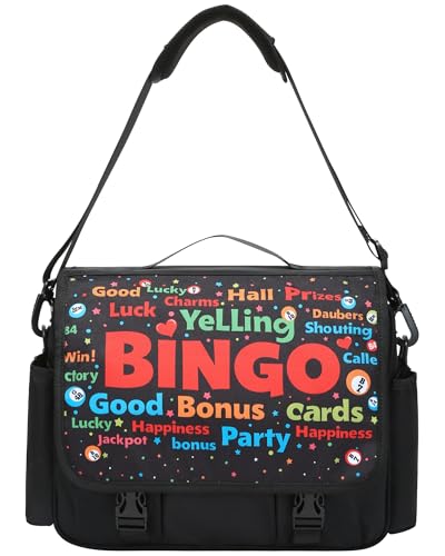 Bingo Messenger Bag with Pockets for Daubers Water Resistant Crossbody Tote - Bingo Slogans