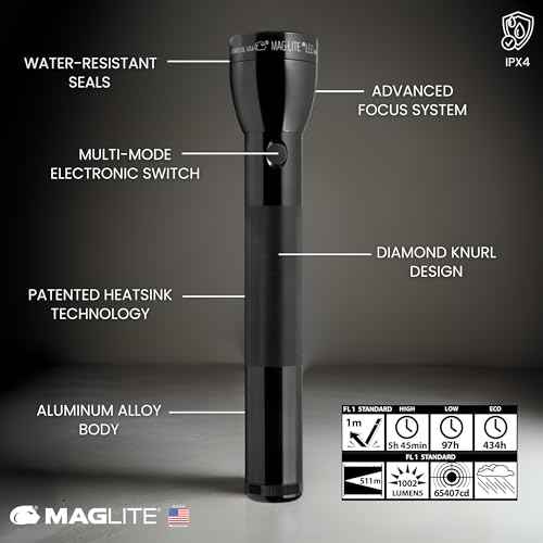 MagLite ML300L 4D LED Flashlight ? 1002 Lumens, Long Runtime, Adjustable Beam, Water-Resistant, Aluminum Body ? Black