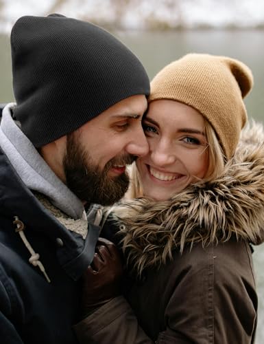 Black Cotton Beanie Hat for Men Women - Soft Cuffless Knit Skull Cap - 1pc