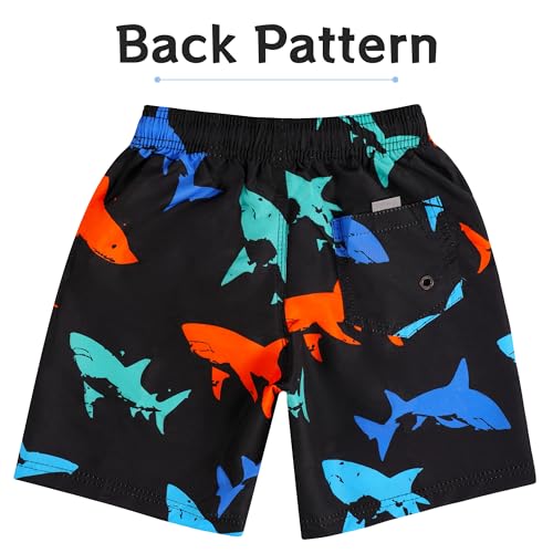 Toddler Boys Swim Trunks 3-14 Years Black Shark Pattern, 7-8 Years