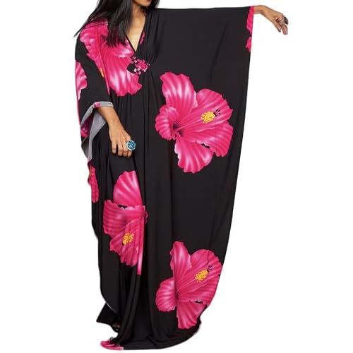 Bsubseach Moo Moos Kaftan Dresses for Women Floral Print Plus Size Swimsuit Coverup Caftan Maxi Beach Dress with Pockets