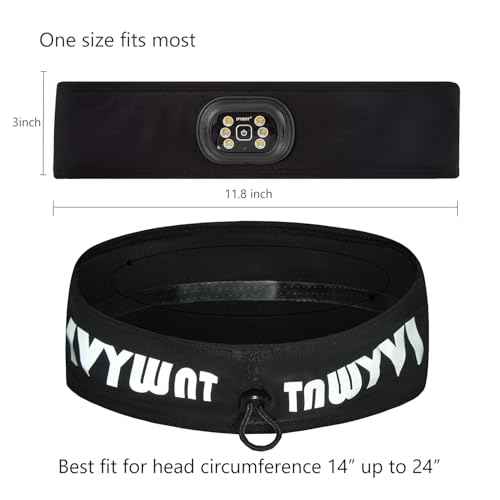 LED Sports Sweat Headband - Outdoor Headlamp Rechargeable with Reflective Visible for Men and Women, 3 Brightness Head Lights for Camping Running, Black
