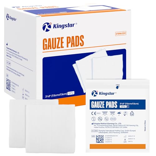 3x3 Inch Sterile Cotton Gauze Pads 12-Ply Bulk Wound Dressings 100 Pack