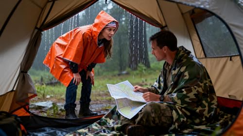 Emergency Survival Kit 4 Pieces - Camouflage Blankets & Orange Ponchos - Waterproof & Thermal Insulated Gear for Camping, Hiking, Disaster Preparedness - Variation 4