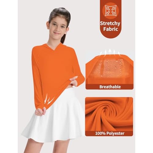 Girl's Rash Guard Swim Shirts Sun Shirt Hoodie UV Protection Long Sleeve Tops Quick Dry Lightweight UPF 50+