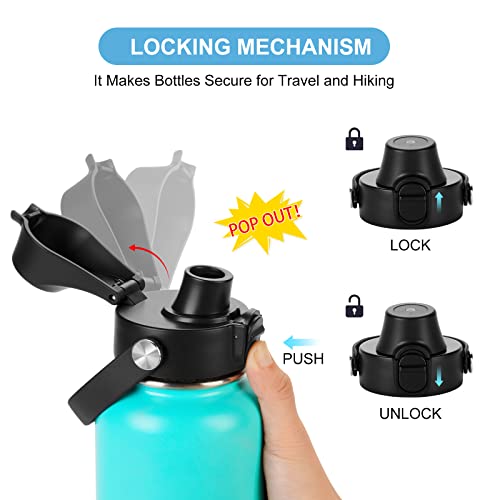 Auto Flip Lid for Hydro Flask Wide Mouth - Black with Button Lock - Fits Iron Flask & Simple Modern - Replacement Spout