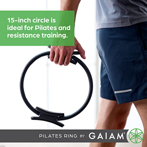 Gaiam Pilates Ring Fitness Circle - Lightweight & Durable Foam Padded Handles, Flexible Resistance Exercise Equipment for Toning Arms, Thighs/Legs & Core