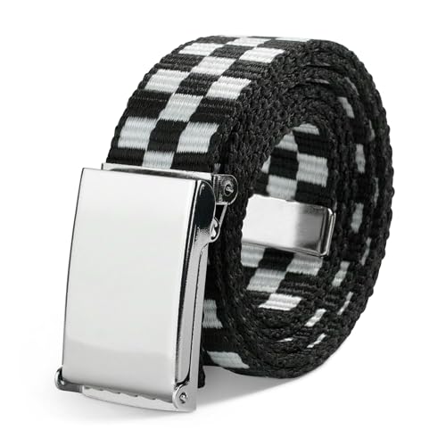 Mens Checkered Web Belt 1.25 Inch Wide - Fits Waist Up to 42 Inches with Bottle Opener