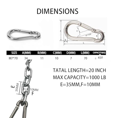M5 22-Inch Trailer Safety Chain with Locking Carabiners - Grade 30, 1000lb Capacity