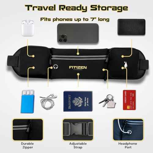 Fitizen Fanny Pack - 3 Pockets - Up To 40 in" Waist - Slim Walking Belt For Men & Women Hiking Cycling Workouts Walking & Travel - Reflective Pocket & Phone Holder for the Fit Citizen By Fitnation