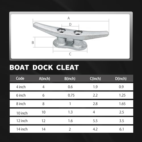 Galvanized Steel Dock Cleats 8 Inch - Silver 4 Pack Marine Rope Tie-Downs