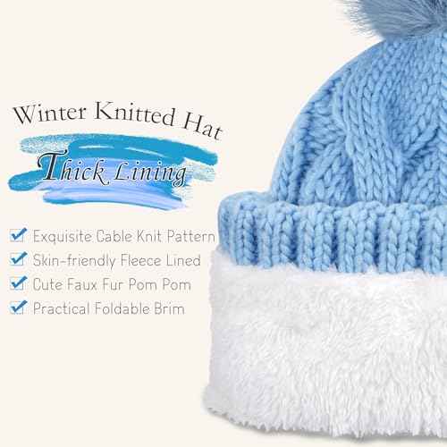 FZ FANTASTIC ZONE Womens Pom Pom Winter Hat Warm Cable Knit Beanie Hats for Women Skull Cap with Thick Fleece Lined Gifts