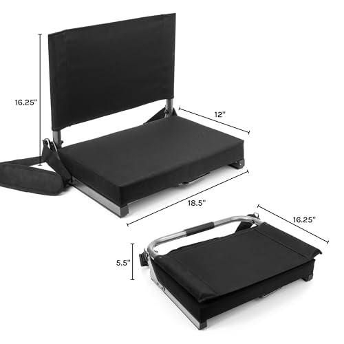 Stadium Seat with Back Support - Ultra Padded & Foldable - Black