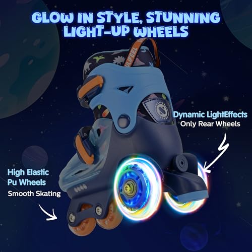 Adjustable Toddler Roller Skates for Girls Boys Kids Dinosaur Blue XS-Small 8C-11C US Light-Up Wheels