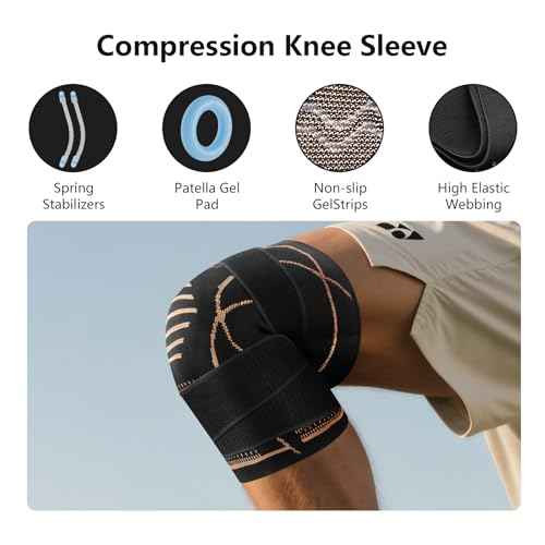 Copper Knee Braces for Men & Women, Adjustable Knee Support with [Patella Pad & Side Stabilizers], Compression Knee Sleeve for Knee Pain, Arthritis, Sports and Recovery Support (Black, Medium)