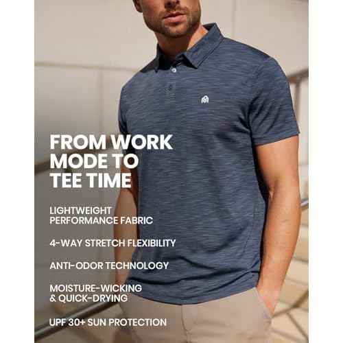 INTO THE AM Performance Dri Fit Polo Shirts for Men S-4XL - Quick Dry Moisture Wicking Athletic Sport Collar Work Shirts