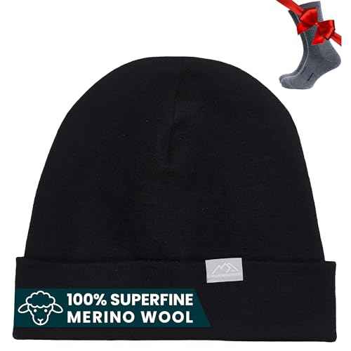 Merino Wool Beanie Men and Women ? Novelty Cuff Merino Wool Hats for Men and Women - Unisex Adult Beanie Hat and Socks