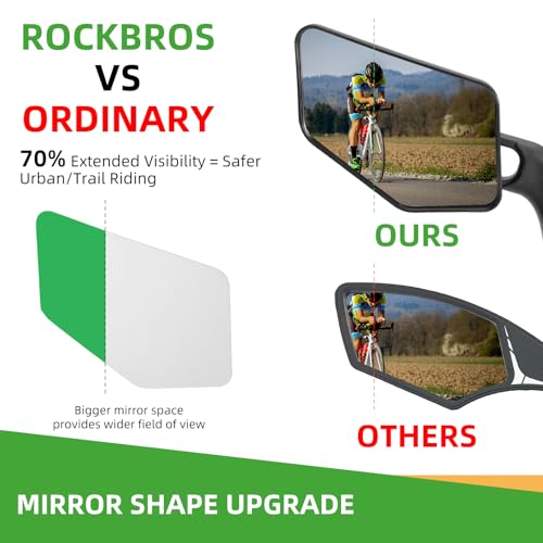 ROCKBROS Bike Mirror Handlebar Mount Bar End Mirror, 360¡Æ Adjustable Bicycle Mirrors for Handlebars, HD Automotive Grade Glass, Scratch-Resistant for E-Bike, MTB, and Electric Bicycles Left