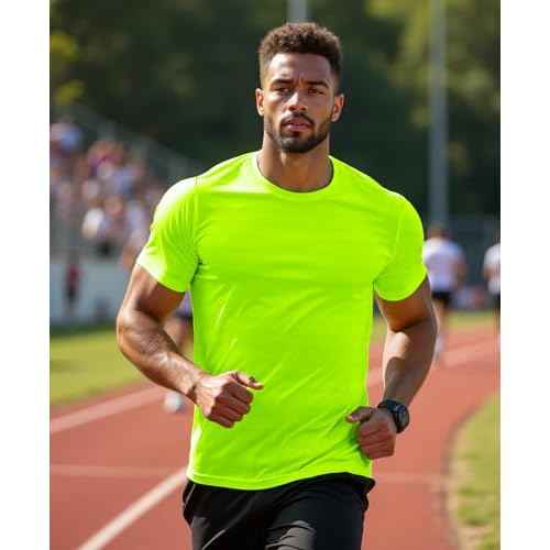 Mens Running Shirt Quick Dry Fit Short Sleeve Performance T-Shirt Moisture Wicking Ourdoor Active Wear Reflective