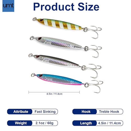 60g Silver Casting Jig for Sea Bass Fluke Porgy Tautog with Sharp Treble Hook