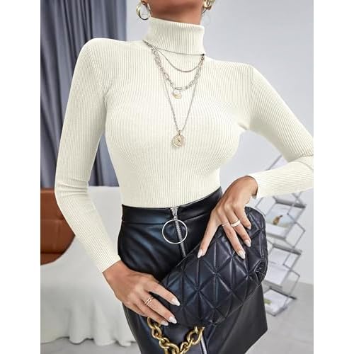 Ekouaer Women's Turtleneck Tops Ribbed Pullover Sweater Long Sleeves Shirts Midweight Thermal Underwear Blouse