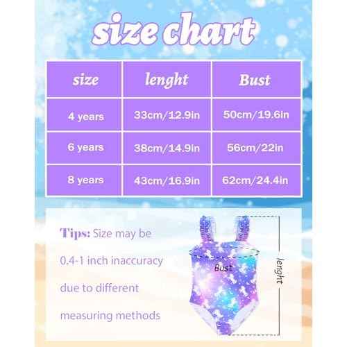 Girls Swimsuits One-Piece Bathing Suits Summer Kids Beach Swimwear Suits with Adjustable Strap Quick Dry Rainbow Unicorn