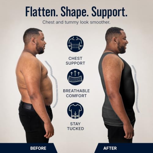 X-Large Tall Black Gynecomastia Compression Shirt for Men