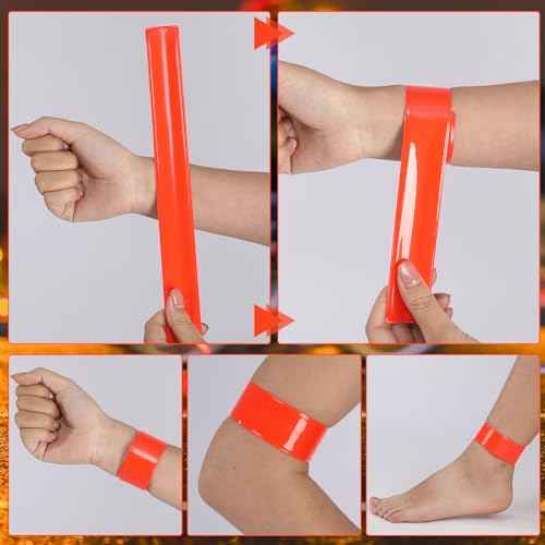20 Pcs Reflector Snap Bands Fluorescent Slap Armbands High Visibility Slap Reflector Strips Safety Bands for Children Adults Boys and Girls When Cycling Running Hiking Jogging