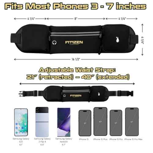 Fitizen Fanny Pack - 3 Pockets - Up To 40 in" Waist - Slim Walking Belt For Men & Women Hiking Cycling Workouts Walking & Travel - Reflective Pocket & Phone Holder for the Fit Citizen By Fitnation