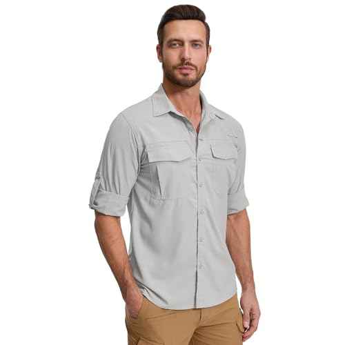 Mens Safari Sun Shirts UPF 50+ UV Sun Protection Long Sleeve Outdoor Quick Dry Fishing Hiking Gardening Shirts