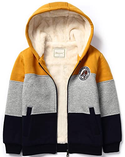 Kids Sherpa Fleece-Lined Zip-Up Hoodie Jacket for Spring Fall Winter - Yellow 5T