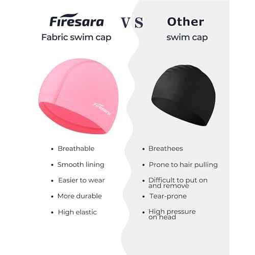 Firesara Fabric Swim Cap, High Elasticity Swimming Cap Keeps Hair Clean Breathable Fit Both Long Hair Short Hair, Swim Caps Woman Girls Men Kids One Size Hat