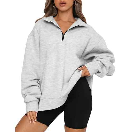Trendy Queen Womens Oversized Sweatshirts Fall Sweaters Fashion Hoodies Half Zip Pullover Long Sleeve Shirts Clothes