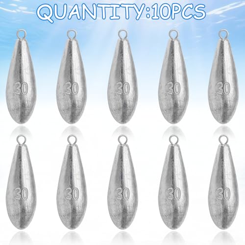 Drop Shot Fishing Weights Sinkers 1oz - 10 Pieces, Drop-Shaped Lead Tackle