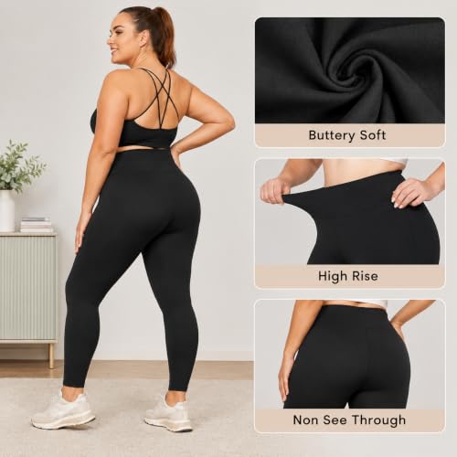 Plus Size High-Waisted Stretchy Leggings for Women 26 Inch 4X-Large Black