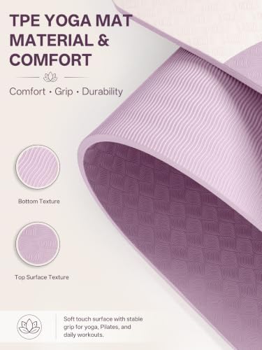 Purple Yoga Mat 73 x 28 inches, 10mm Thick Non-Slip for Pilates & Workout
