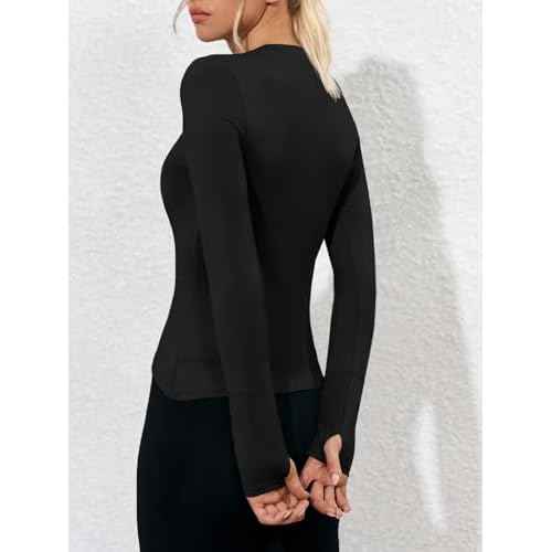Fisoew Womens Long Sleeve Workout Tops Athletic Compression Shirts Crew Neck Cross Hem Running Yoga Active Shirts