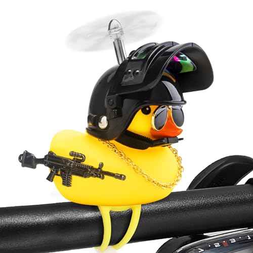 wonuu Rubber Duck Bike Bell, Squeeze Ducks with Helmet for Cycling Car Dashboard Decorations Motorcycle Bicycle Accessories