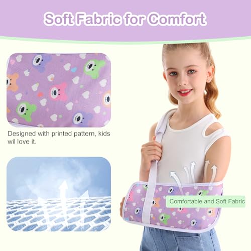 Kids Arm Sling for Broken Arm Torn Rotator Cuff Shoulder Elbow Wrist injury Printed Pediatric Child Toddler Brace Support for Children Girls with Lovely Bear (Small)