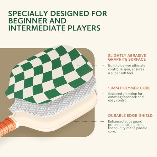 Pickleball Paddles Set of 2/4 - USAPA Approved Graphite Paddle with Wave Check - Dark Green 4-Wave Check Variation