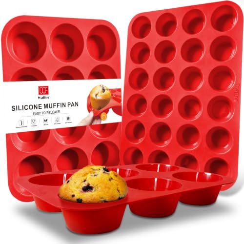 Silicone Muffin Pan Set of 3 Jumbo Regular Mini Cupcake Pans - BPA Free & Non-Stick