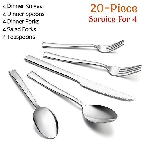 20-Piece Stainless Steel Flatware Set for 4 - Modern Silverware Cutlery