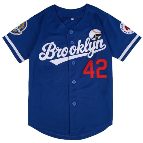 Youth Black Legend Baseball Jersey #42 Stitched Boys Sports Uniform Blue Medium
