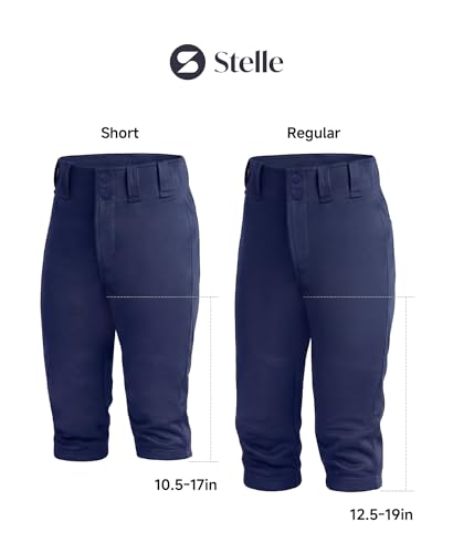 Girls Softball Pants with Pockets - Knickers Style, 12.5-19 inch Inseam, Navy, Medium