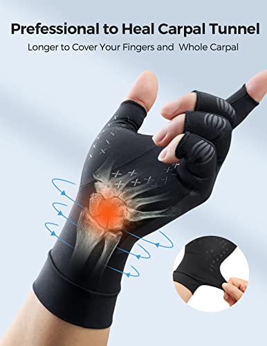 FREETOO Copper Arthritis Compression Gloves for Carpal Tunnel Pain Relief - Black, Medium