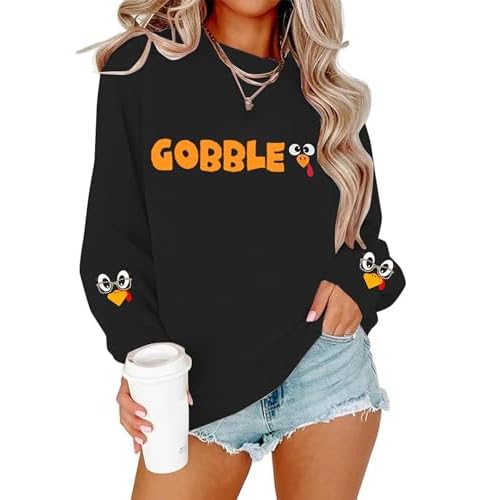 Women¡¯s Thanksgiving Sweatshirt Gobble Gobble Turkey Graphic Pullover Casual Fall Autumn Gobble Theme Top