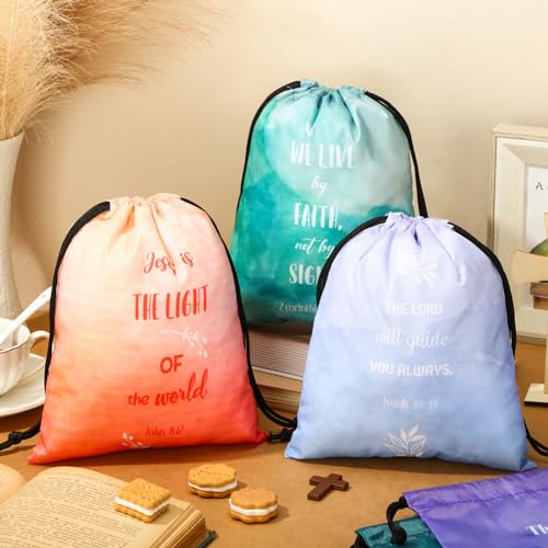 Hosuly 30 Pcs Christian Drawstring Bags Religious Watercolor Bag