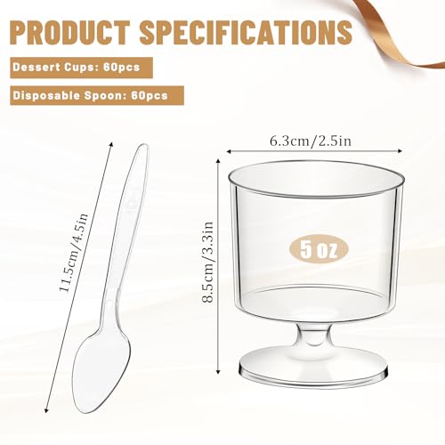 Mini Plastic Dessert Cups with Spoons 5 OZ Goblet Set - 120 Pack