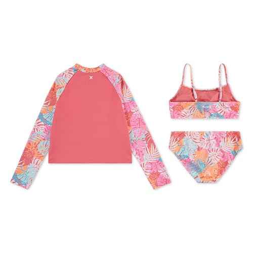 Hurley Girls' Long Sleeve Rash Guard and Bikini 3-Piece Swimsuit